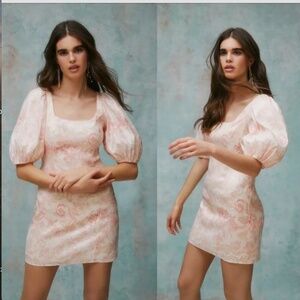 LAURA ASHLEY X UO Mel Pale Pink Floral Puff-Sleeve Mini Dress NWOT/sz S